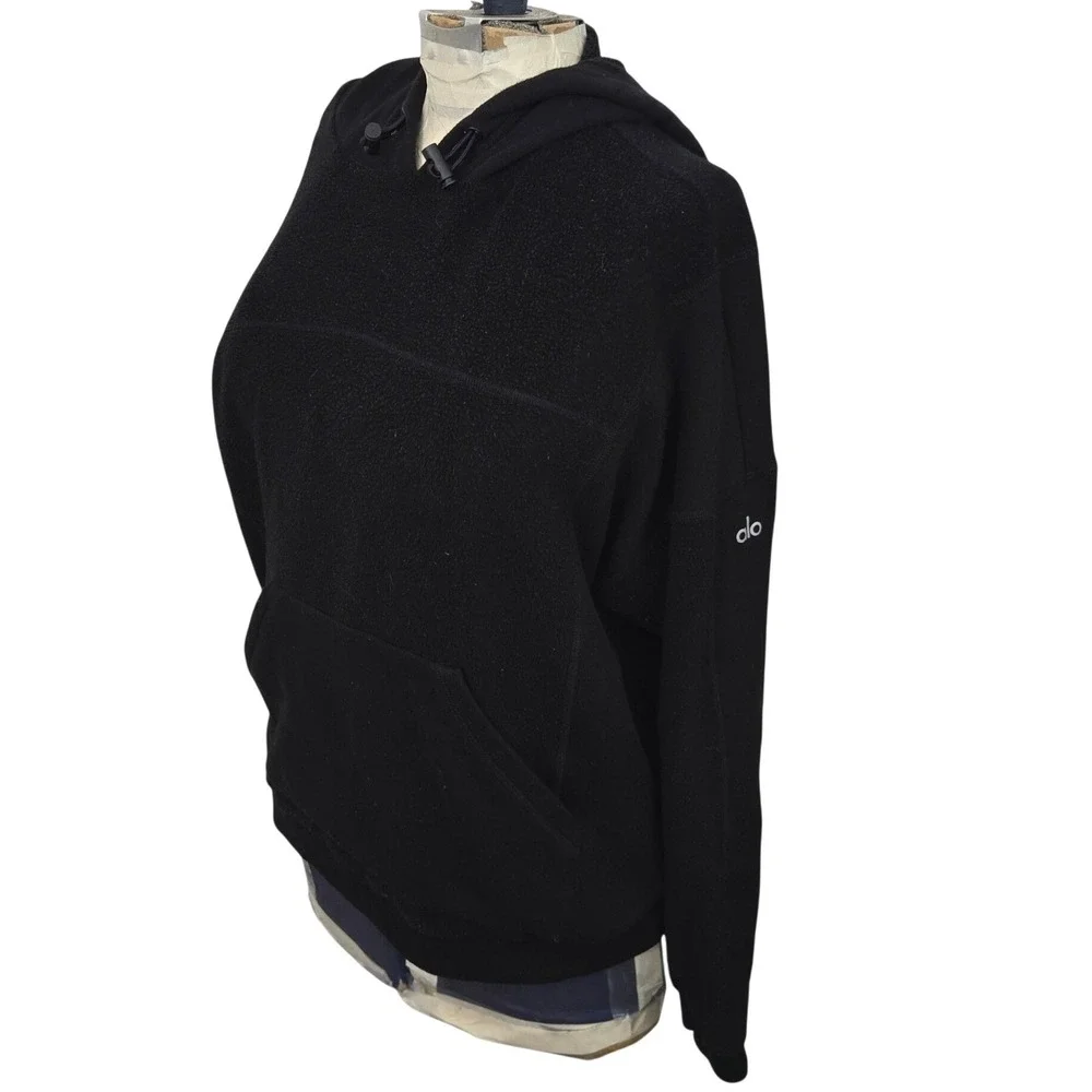 Alo Yoga Womens small‎ Black Sherpa Polar Fleece Mixed Media Pullover Hoodie